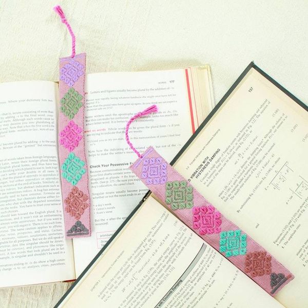 Alternate image for Pair of Handloomed Cotton Bookmarks in a Pink Base Hue Pink Allies