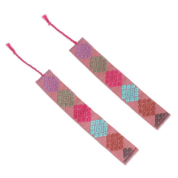Alternate image for Pair of Handloomed Cotton Bookmarks in a Pink Base Hue Pink Allies