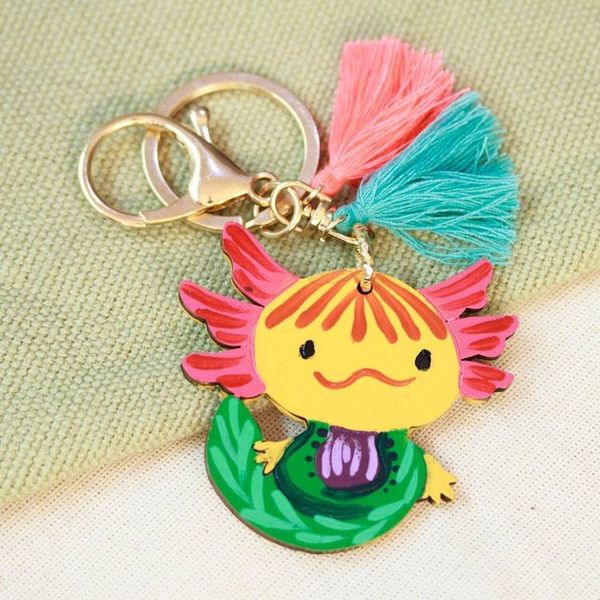 Alternate image for Hand-Painted Axolotl-Themed Wood Keychain and Bag Charm Aquatic Friend