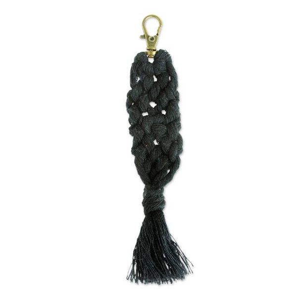 Alternate image for Mexican Recycled Cotton Macrame Keychain in Black Black Structure