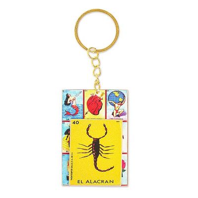 Alternate image for Decoupage Wooden Keychain With Mexican Loteria Game Motif The Scorpion