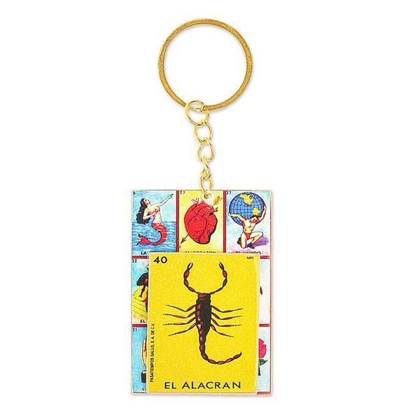 Alternate image for Decoupage Wooden Keychain With Mexican Loteria Game Motif The Scorpion
