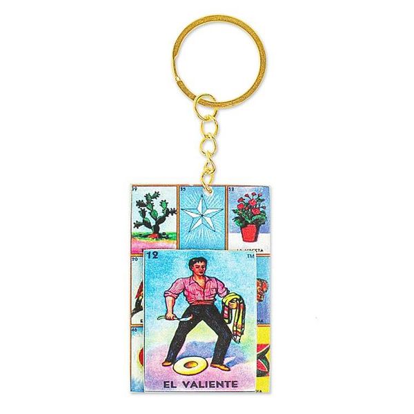 Alternate image for Decoupage Wooden Keychain With Mexican Loteria Game Motif The Brave One