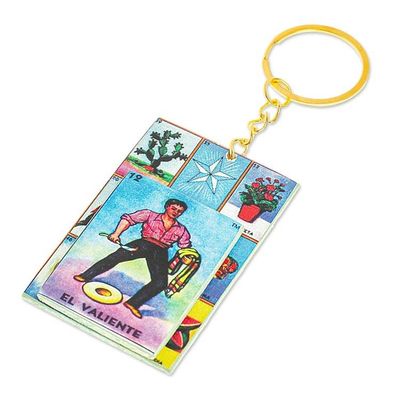 Alternate image for Decoupage Wooden Keychain With Mexican Loteria Game Motif The Brave One