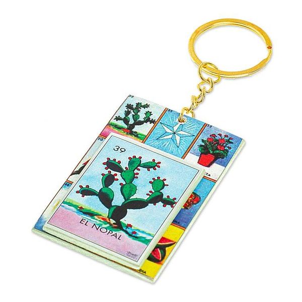 Alternate image for Decoupage Wooden Keychain With Mexican Loteria Game Motif The Nopal