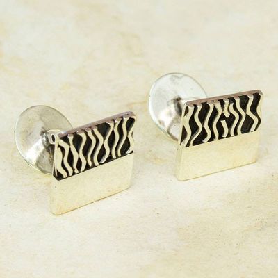 Alternate image for Handmade Mexican Taxco Silver Cufflinks with Modern Design Zebra Spell
