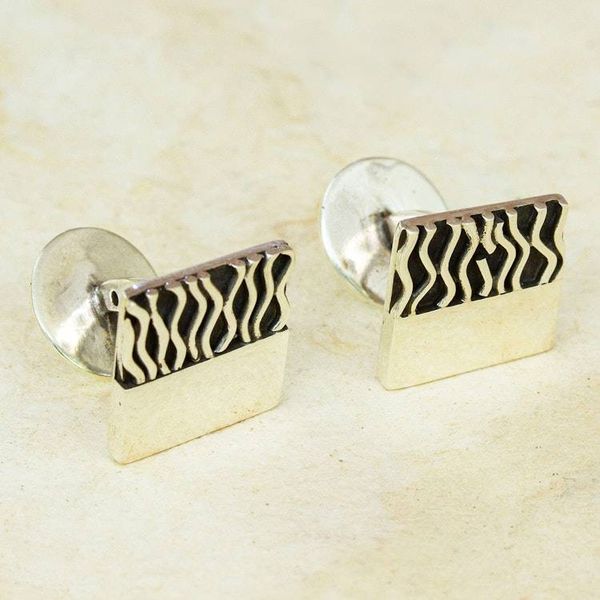 Alternate image for Handmade Mexican Taxco Silver Cufflinks with Modern Design Zebra Spell
