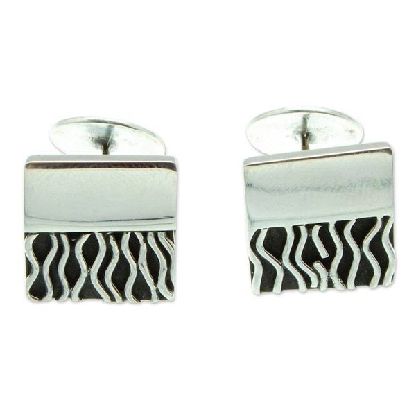 Alternate image for Handmade Mexican Taxco Silver Cufflinks with Modern Design Zebra Spell