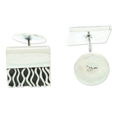 Alternate image for Handmade Mexican Taxco Silver Cufflinks with Modern Design Zebra Spell