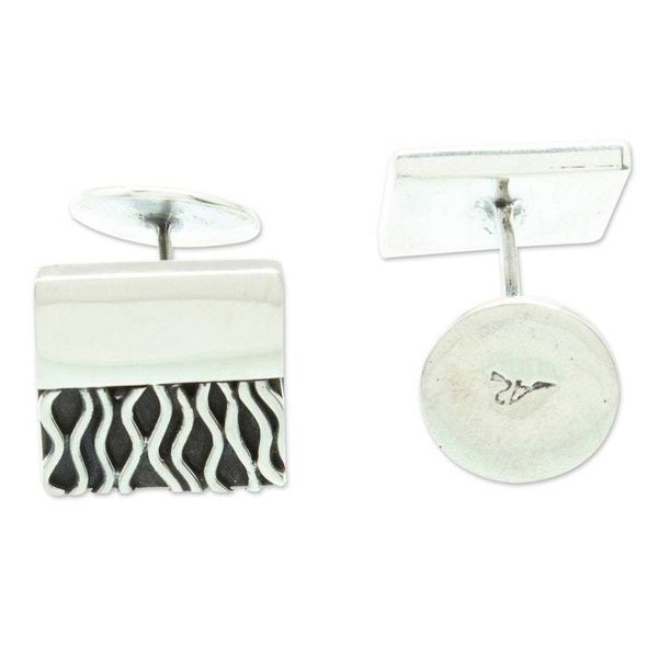 Alternate image for Handmade Mexican Taxco Silver Cufflinks with Modern Design Zebra Spell