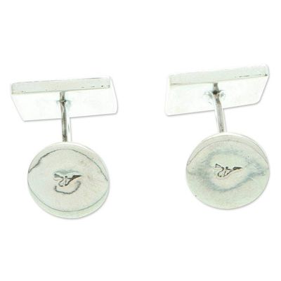 Alternate image for Handmade Mexican Taxco Silver Cufflinks with Modern Design Zebra Spell