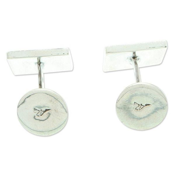 Alternate image for Handmade Mexican Taxco Silver Cufflinks with Modern Design Zebra Spell