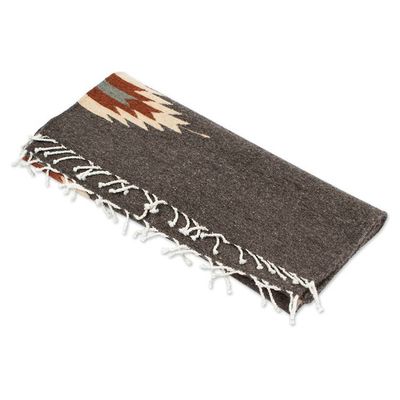 Alternate image for Handwoven Geometric Dark Grey Zapotec Wool Runner 2x6 Grey Gleams
