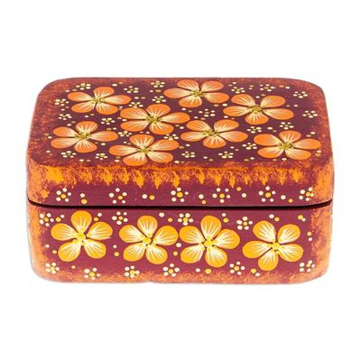 Alternate image for Handcrafted Orange Decorative Wood Box with Floral Details Secret Summer