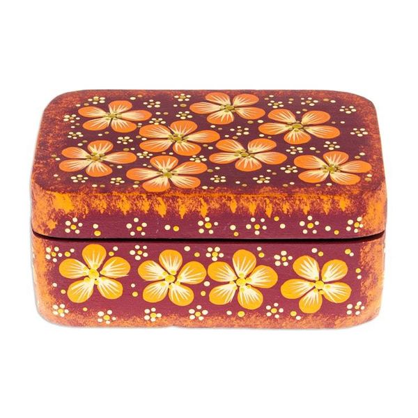 Alternate image for Handcrafted Orange Decorative Wood Box with Floral Details Secret Summer