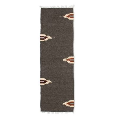 Alternate image for Handwoven Geometric Dark Grey Zapotec Wool Runner 2x6 Grey Gleams