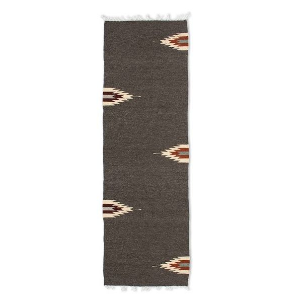 Alternate image for Handwoven Geometric Dark Grey Zapotec Wool Runner 2x6 Grey Gleams