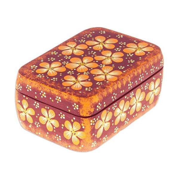 Alternate image for Handcrafted Orange Decorative Wood Box with Floral Details Secret Summer