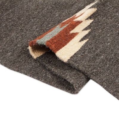 Alternate image for Handwoven Geometric Dark Grey Zapotec Wool Runner 2x6 Grey Gleams