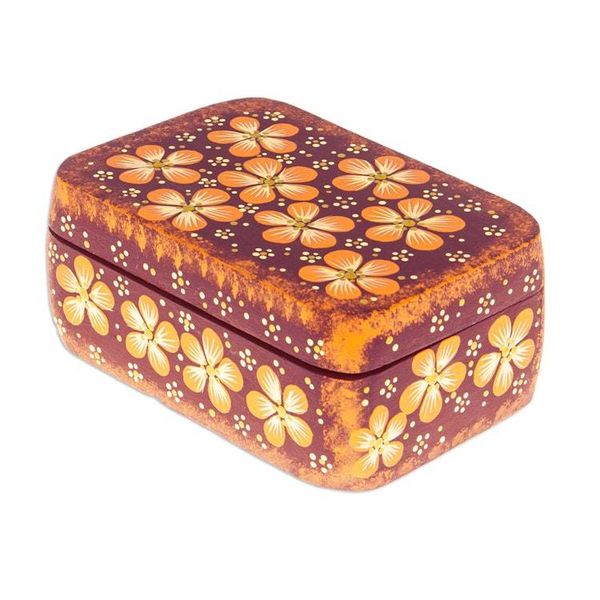 Alternate image for Handcrafted Orange Decorative Wood Box with Floral Details Secret Summer