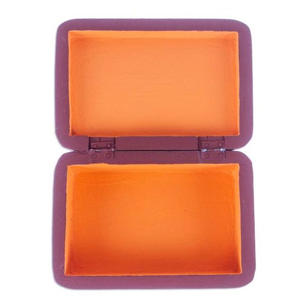 Alternate image for Handcrafted Orange Decorative Wood Box with Floral Details Secret Summer