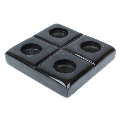 Alternate image for Black Natural Onyx Tealight Candleholder Crafted in Mexico Sparkles Mystery