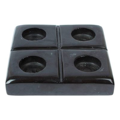 Alternate image for Black Natural Onyx Tealight Candleholder Crafted in Mexico Sparkles Mystery