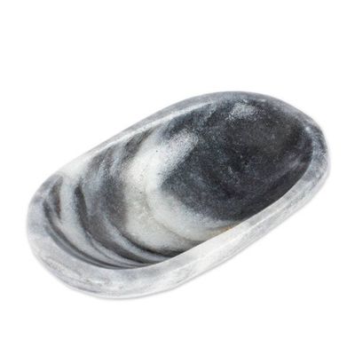 Alternate image for Grey and White Natural Marble Catchall Hand-Carved in Mexico Grey Finesse