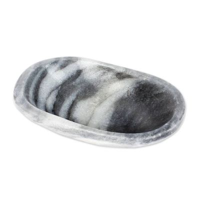 Alternate image for Grey and White Natural Marble Catchall Hand-Carved in Mexico Grey Finesse