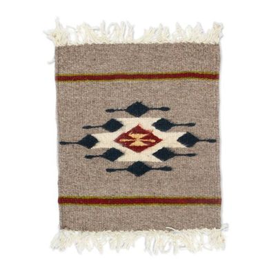 Alternate image for Zapotec Diamond-Patterned Grey and Red Wool Area Rug 1x1 Diamond of Magnificence