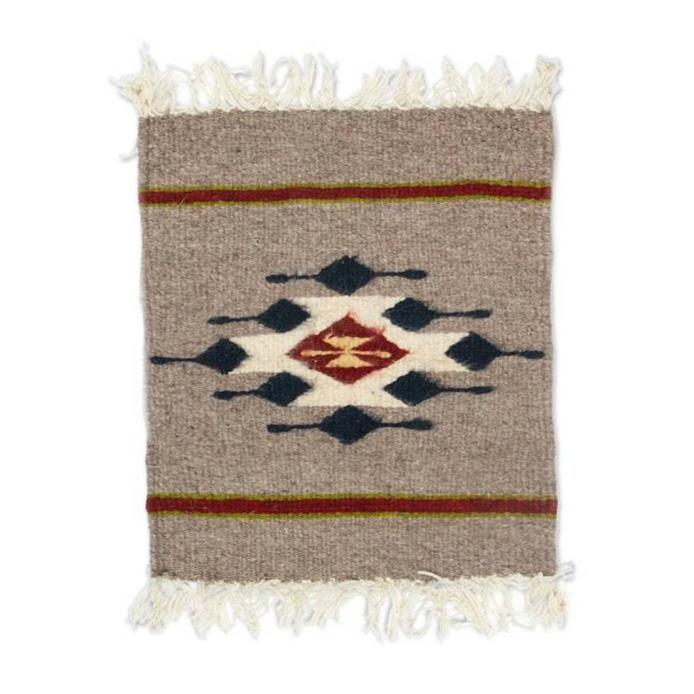 Zapotec Diamond-Patterned Grey and Red Wool Area Rug 1x1 'Diamond of Magnificence'