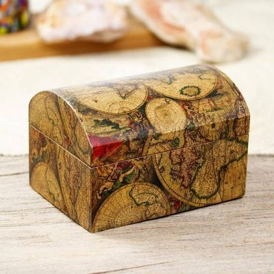 Alternate image for Decoupage Pinewood Decorative Box with an Old Map Image Old World