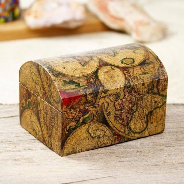 Alternate image for Decoupage Pinewood Decorative Box with an Old Map Image Old World