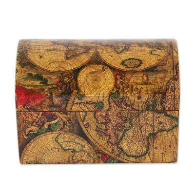 Alternate image for Decoupage Pinewood Decorative Box with an Old Map Image Old World
