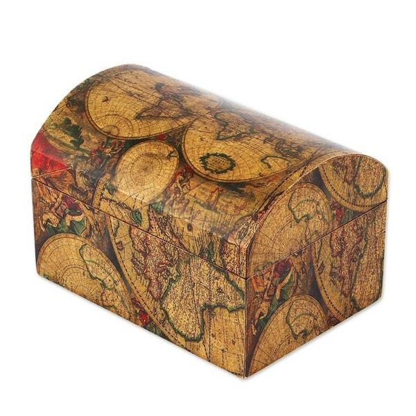Alternate image for Decoupage Pinewood Decorative Box with an Old Map Image Old World