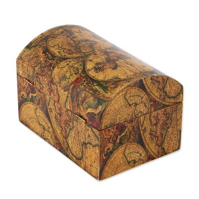 Alternate image for Decoupage Pinewood Decorative Box with an Old Map Image Old World