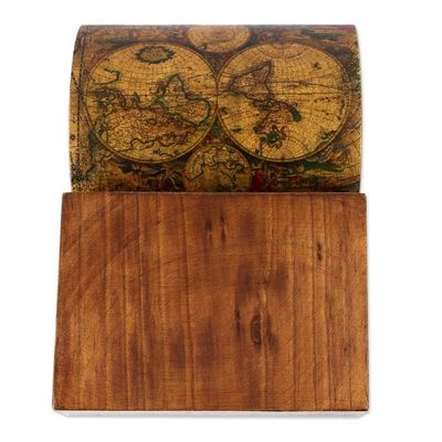 Alternate image for Decoupage Pinewood Decorative Box with an Old Map Image Old World