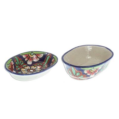Alternate image for Hand Crafted Talavera-Style Soap Dish Blue Bouquet