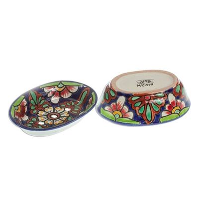 Alternate image for Hand Crafted Talavera-Style Soap Dish Blue Bouquet