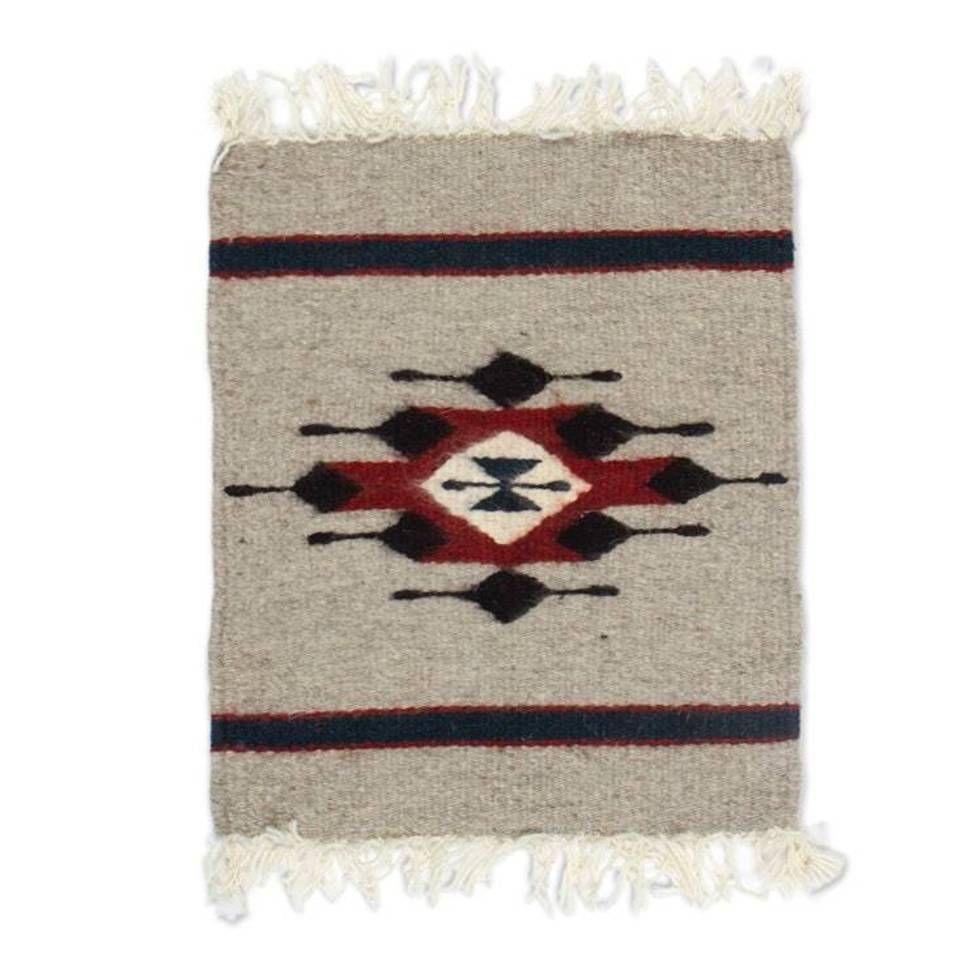 Artisan-Made Zapotec Diamond-Patterned Wool Area Rug 1x1 'Diamond of Heritage'
