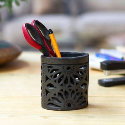 Alternate image for Oaxaca Barro Negro Ceramic Oval Pencil Holder Oaxacan Ellipse