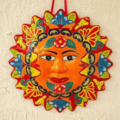 Alternate image for Colorful Floral Talavera Style Sun Wall Plaque from Mexico Pure Sun