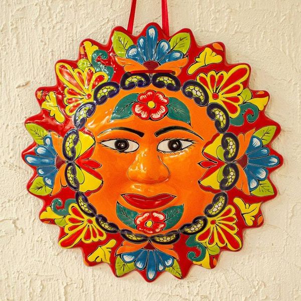 Alternate image for Colorful Floral Talavera Style Sun Wall Plaque from Mexico Pure Sun