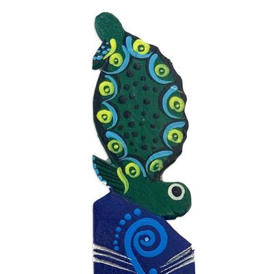 Alternate image for Hand Painted Green Turtle on Copal Wood Bookmark from Mexico Reading Turtle