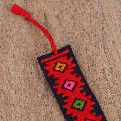Alternate image for Hand Crafted Multi-Color Embroidered Cotton Bookmark Dynamic Diamonds