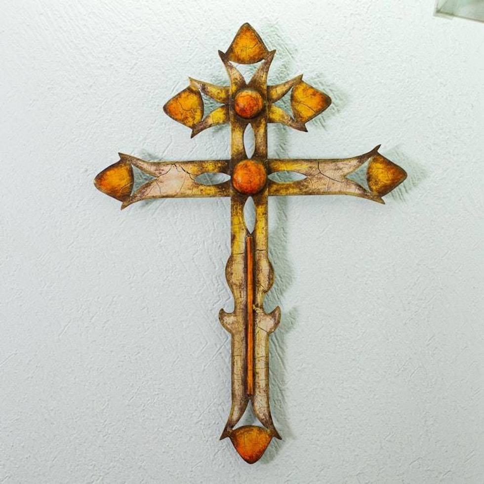 Steel Sheet Double Barred Cross with Solar Design 'Solar Cross'
