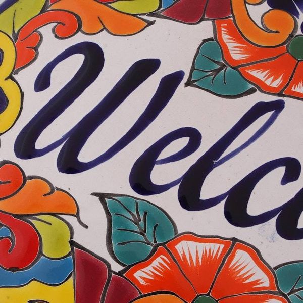 Alternate image for Floral Talavera-Style Ceramic Welcome Wall Sign from Mexico Talavera Welcome