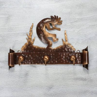 Alternate image for Hand Made Cultural Steel Coat and Key Holder Kokopelli Serenade