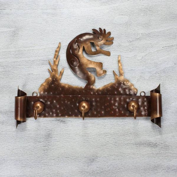 Alternate image for Hand Made Cultural Steel Coat and Key Holder Kokopelli Serenade