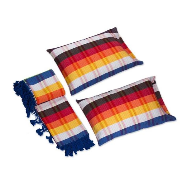Alternate image for Twin Cotton Bedspread and Pillowcases with Stripes Beautiful Rainbow